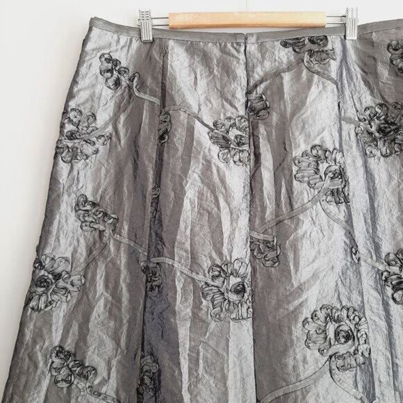 ADDITION ELLE / Ribbon Floral Applique Midi Length Skirt Satin Gray Sz 16 - Picture 9 of 16